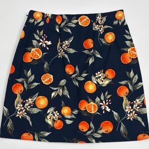 LOFT Navy A-Line Skirt with Orange Fruit Print Size 4